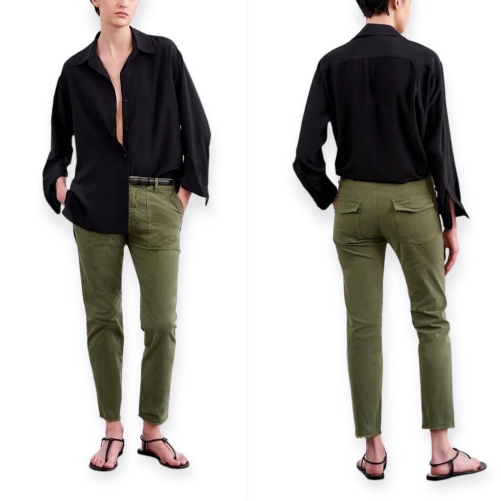 Nili Lotan Jenna Pant Low-Rise Twill Military Raw Hem Green Size 4 Patch Pockets - Picture 1 of 16